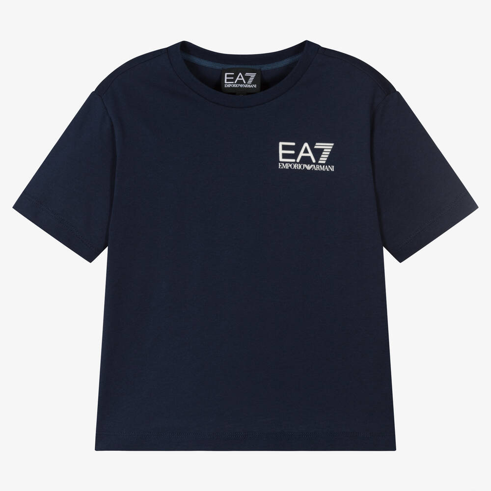 EA7 Emporio Armani - Синяя хлопковая футболка | Childrensalon