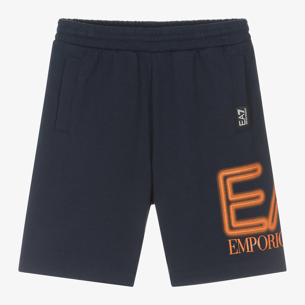 EA7 Emporio Armani - Boys Navy Blue Cotton Oversized Shorts | Childrensalon