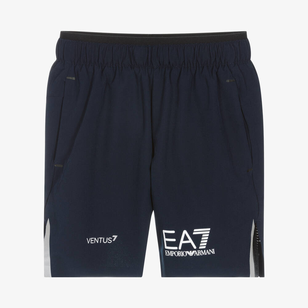 EA7 Emporio Armani - Boys Navy Blue Sports Shorts | Childrensalon