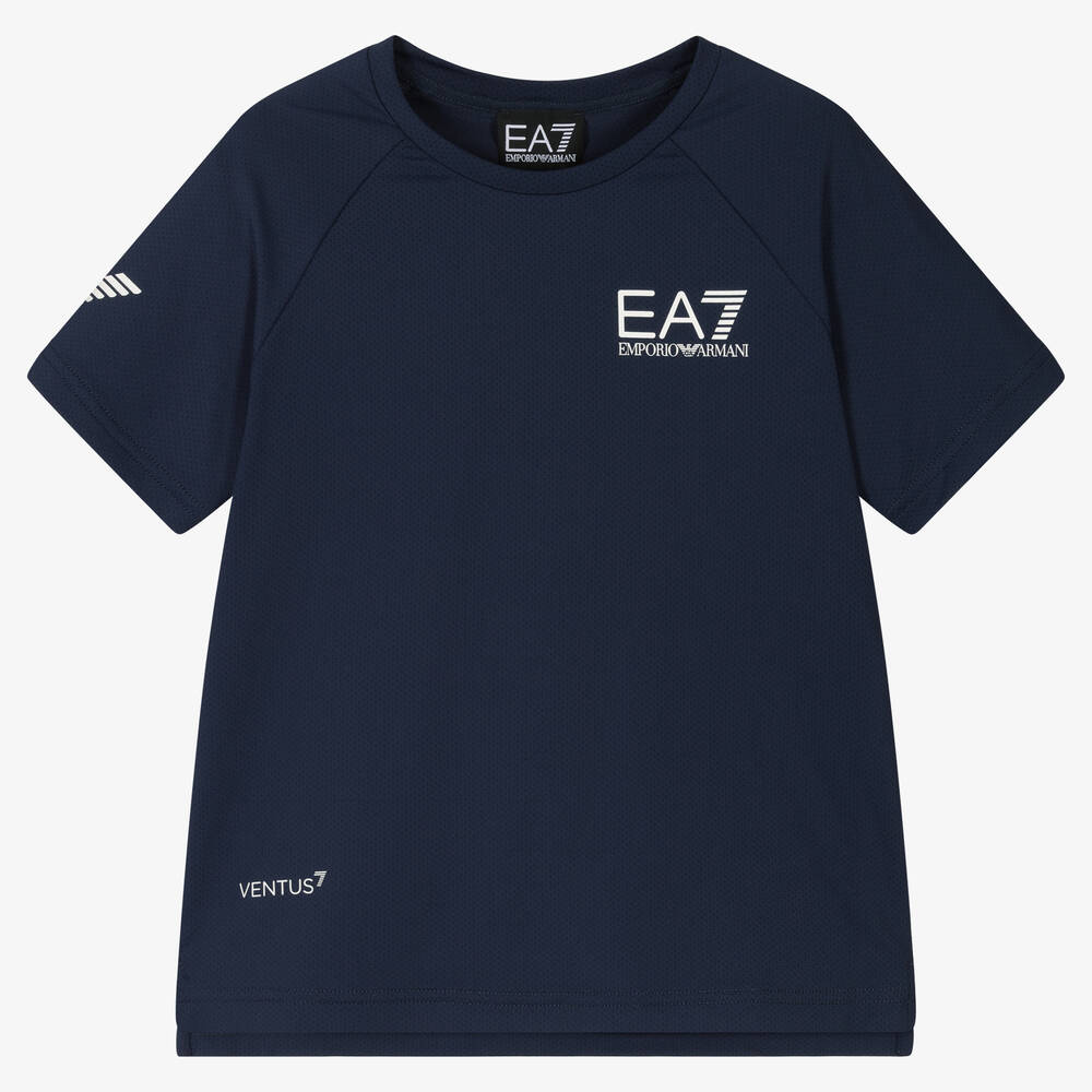 EA7 Emporio Armani - Синяя футболка из материала Ventus7 для мальчиков | Childrensalon