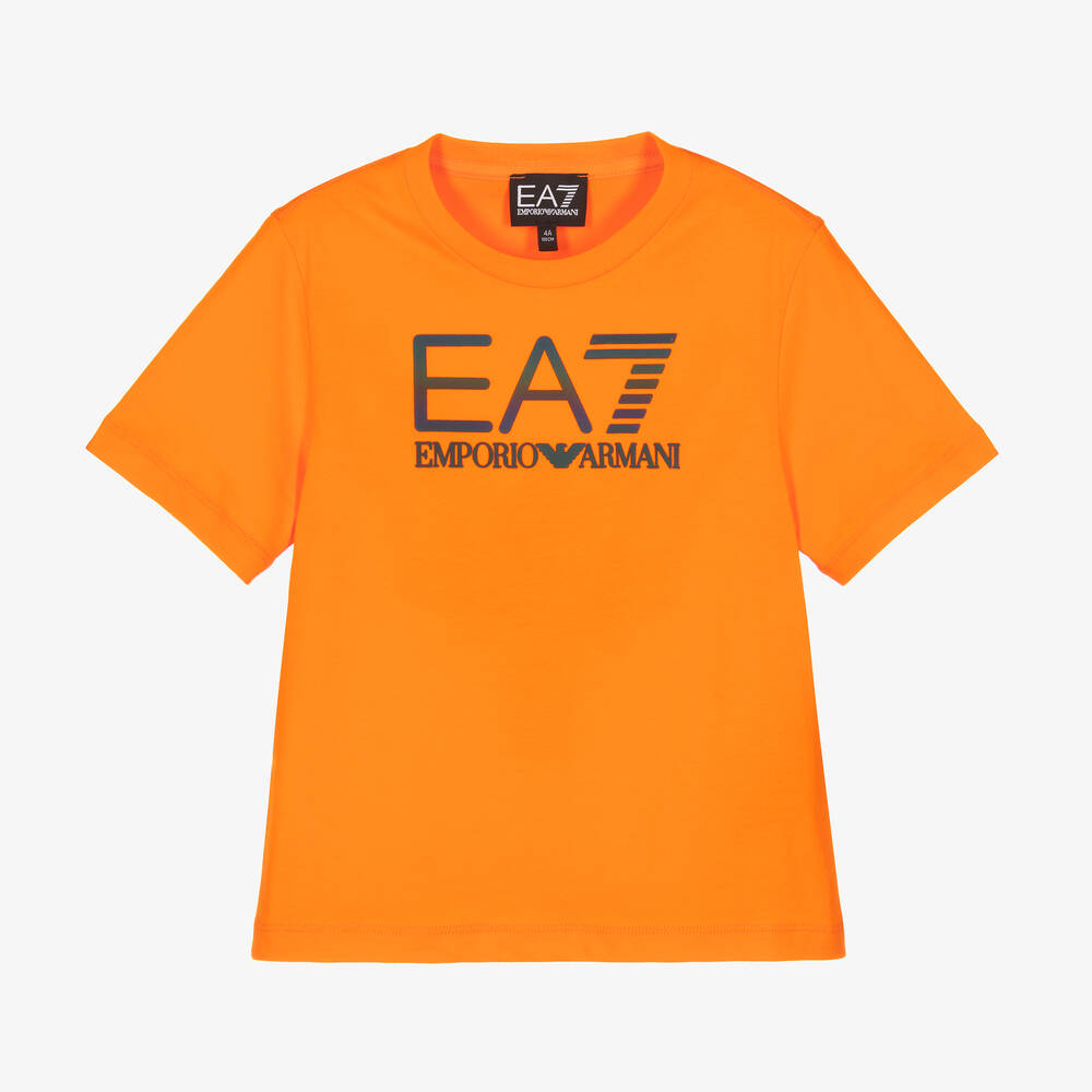 EA7 Emporio Armani - Boys Orange Cotton EA7 T-Shirt | Childrensalon