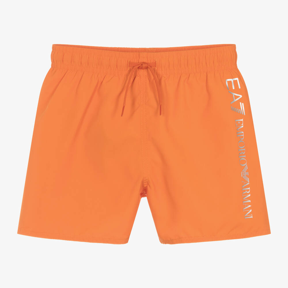 EA7 Emporio Armani - Boys Orange Swim Shorts | Childrensalon
