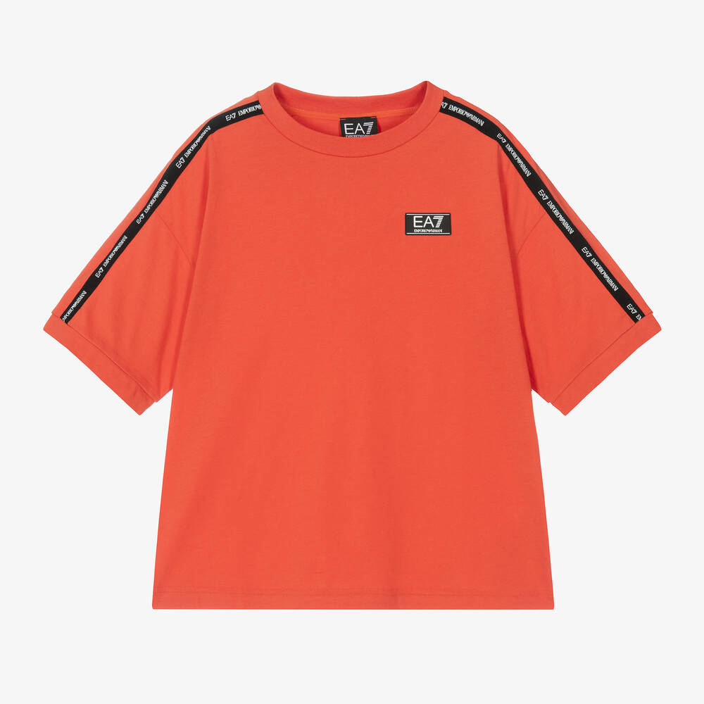 EA7 Emporio Armani - Boys Red Cotton EA7 Logo T-Shirt | Childrensalon