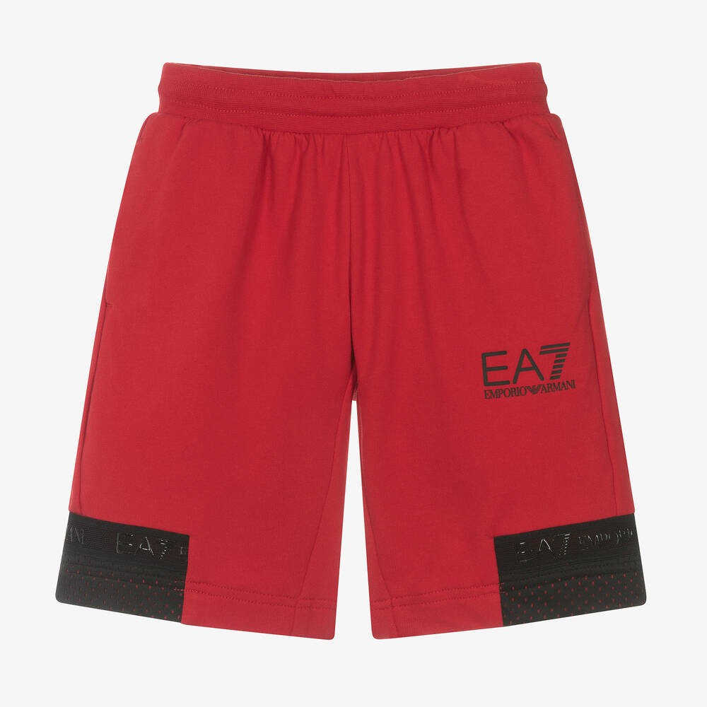 EA7 Emporio Armani - Boys Red Cotton Jersey Shorts | Childrensalon
