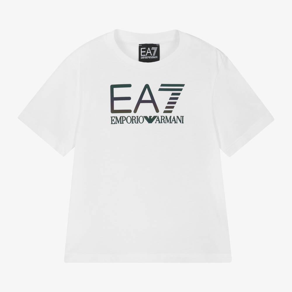 EA7 Emporio Armani - Boys White Cotton EA7 T-Shirt | Childrensalon