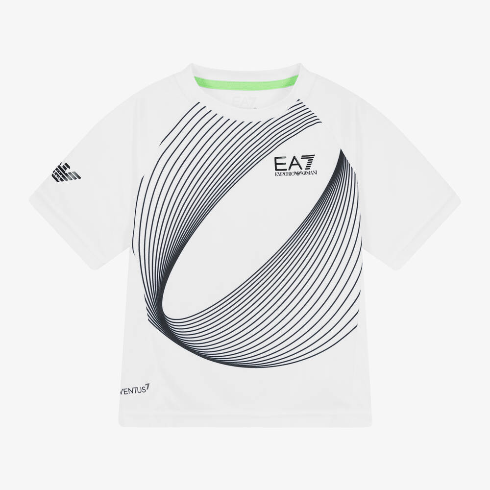 EA7 Emporio Armani - Boys White Sports T-Shirt | Childrensalon