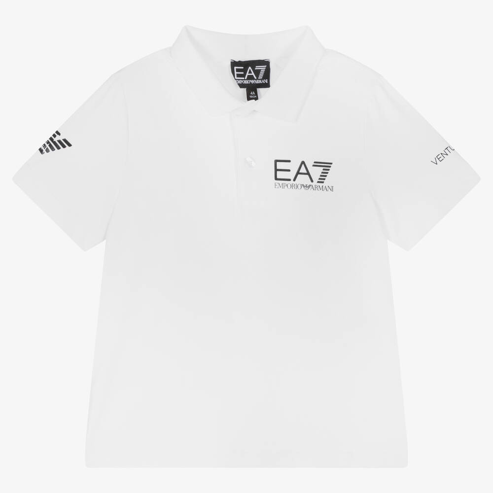 EA7 Emporio Armani - Boys White Ventus7 Sports Polo Shirt | Childrensalon