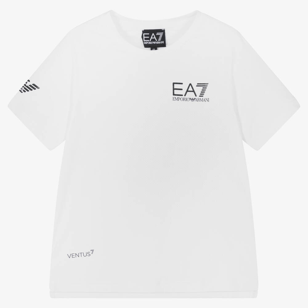 EA7 Emporio Armani - Белая футболка из материала Ventus7 для мальчиков | Childrensalon