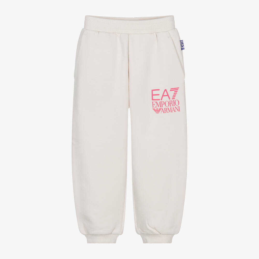 EA7 Emporio Armani - Girls Beige Cotton EA7 Logo Joggers | Childrensalon