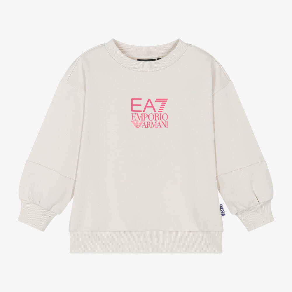 EA7 Emporio Armani - Girls Beige Cotton EA7 Logo Sweatshirt | Childrensalon