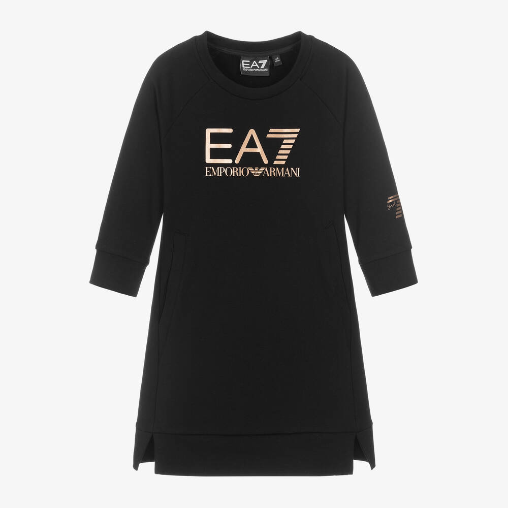 EA7 Emporio Armani - Girls Black Cotton EA7 Sweatshirt Dress | Childrensalon