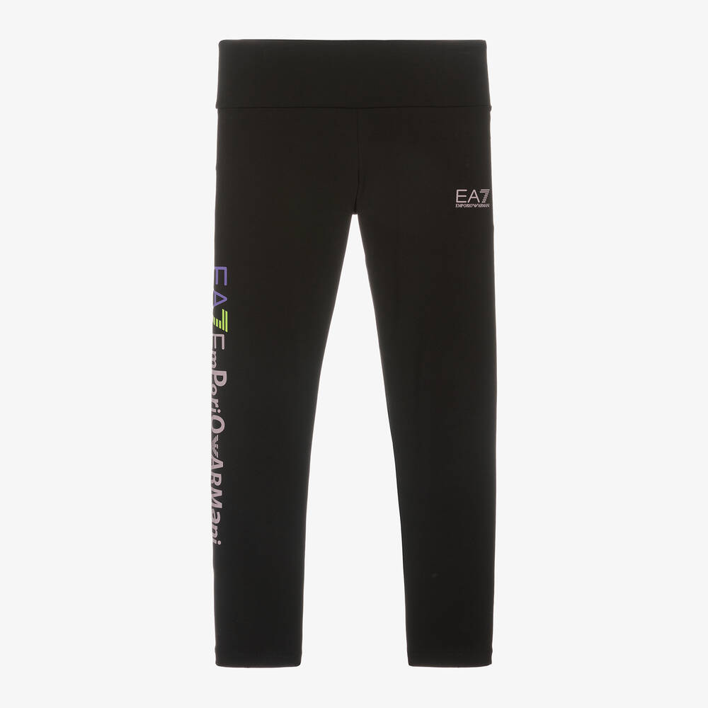 EA7 Emporio Armani - Girls Black Cotton Leggings | Childrensalon