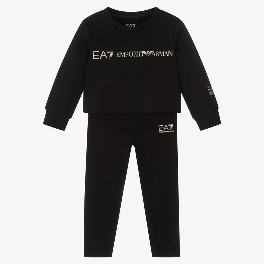 EA7 Emporio Armani - Girls Black Cotton Leggings Set | Childrensalon