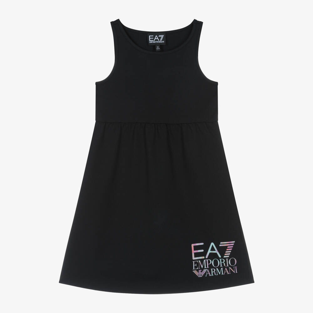 EA7 Emporio Armani - فستان قطن جيرسي لون أسود | Childrensalon