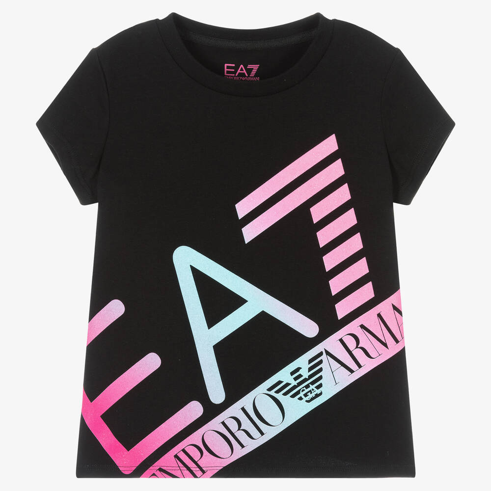 EA7 Emporio Armani - Girls Black Large Logo T-Shirt | Childrensalon