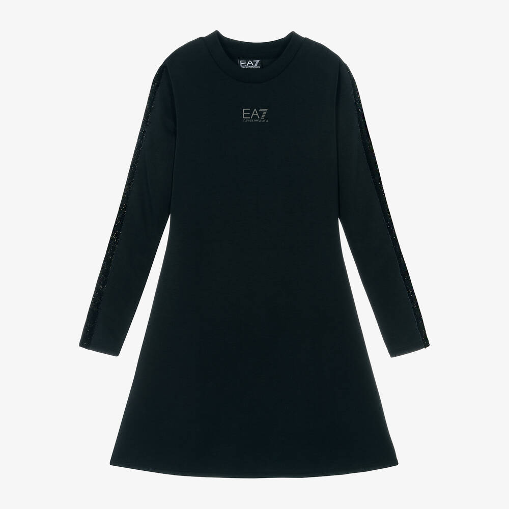 EA7 Emporio Armani - Girls Black Modal Jersey Dress | Childrensalon