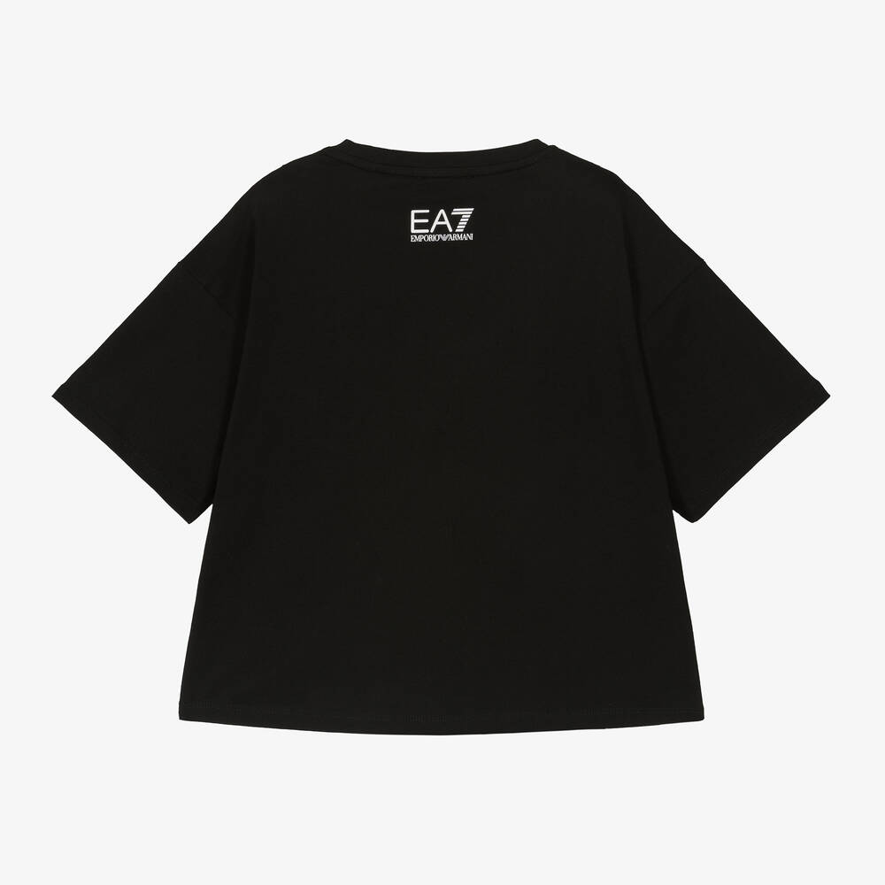 EA7 Emporio Armani - Girls Black Oversized Cotton T-Shirt | Childrensalon