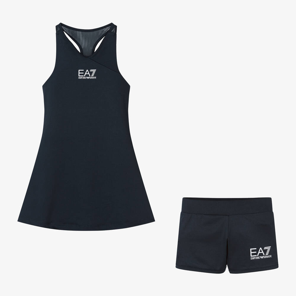 EA7 Emporio Armani - Girls Navy Blue Ventus7 Tennis Dress Set | Childrensalon
