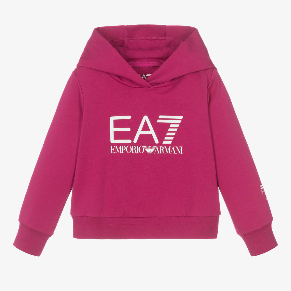 EA7 Emporio Armani - Girls Pink Cotton Hoodie | Childrensalon