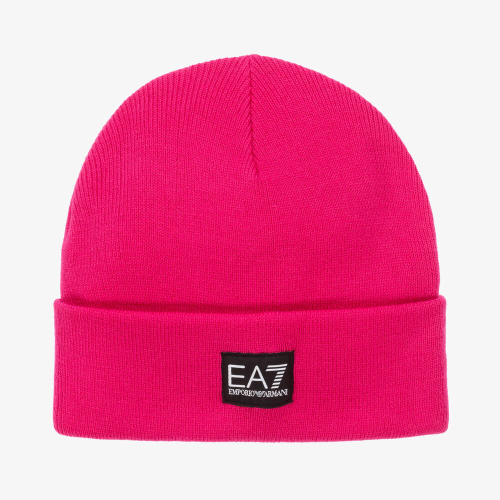 Ea7 Kids'  Emporio Armani Girls Pink Knitted Beanie Hat