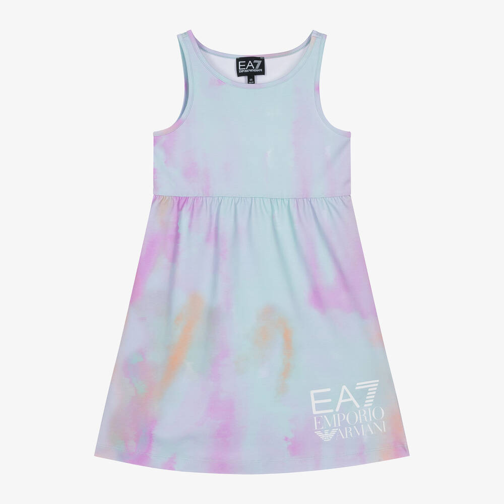 EA7 Emporio Armani - Girls Pink Pastel Ombré Jersey Dress | Childrensalon