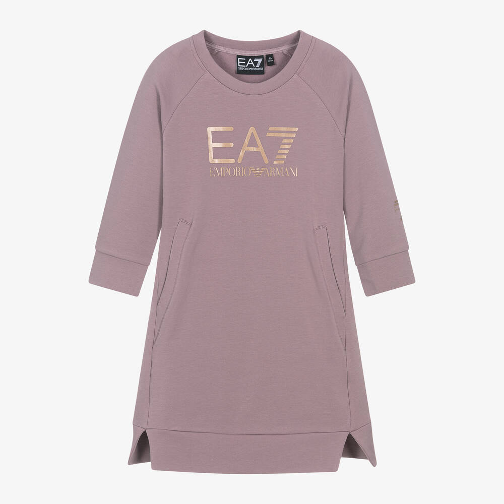 EA7 Emporio Armani - Girls Purple Cotton EA7 Sweatshirt Dress | Childrensalon