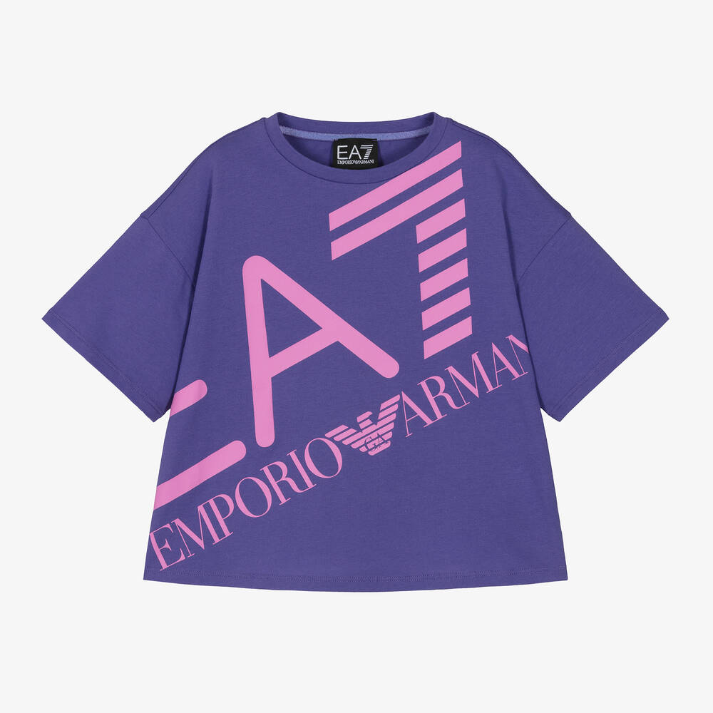 Ea7 Babies'  Emporio Armani Girls Purple Oversized Cotton T-shirt
