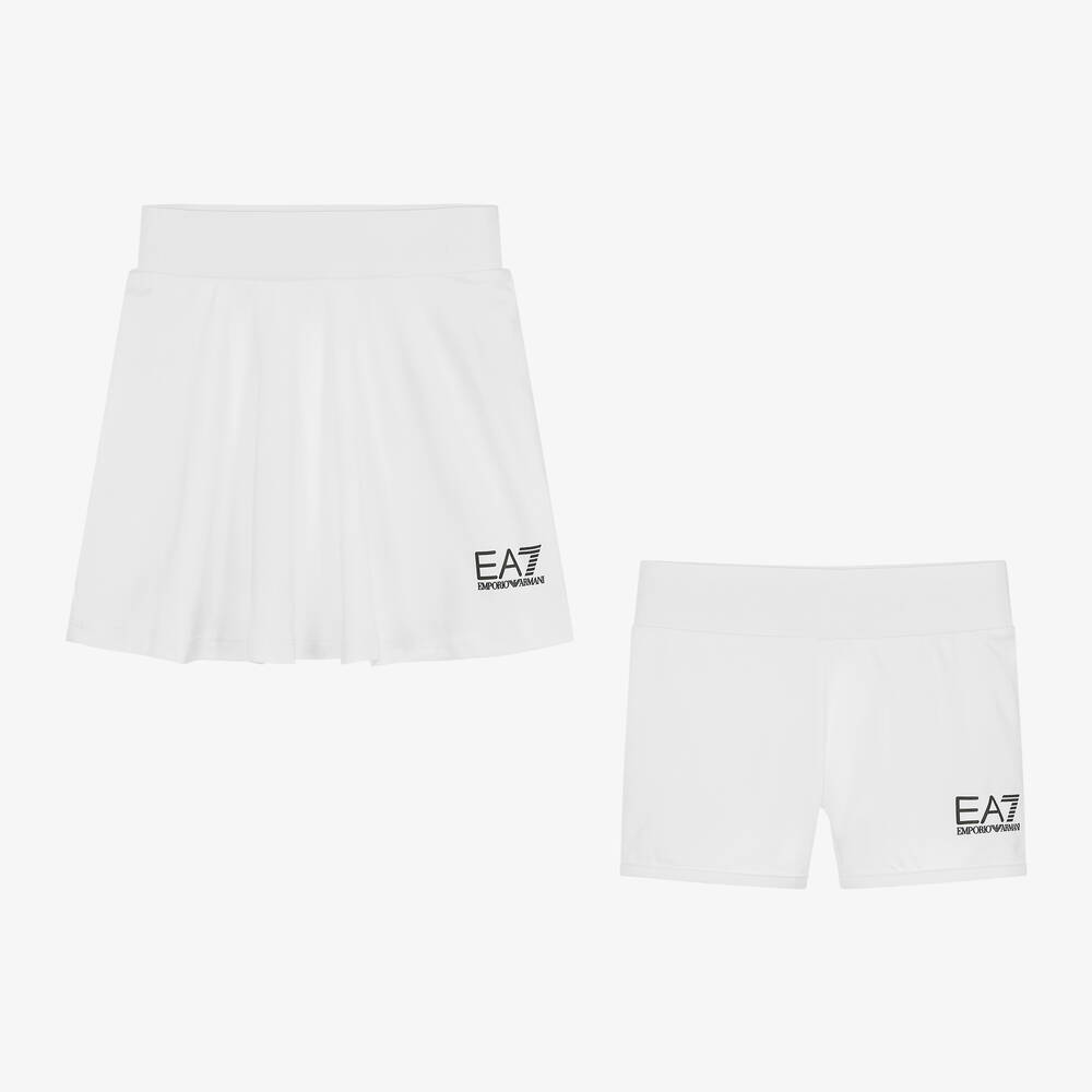 EA7 Emporio Armani - Girls White Ventus7 Tennis Skirt & Shorts Set | Childrensalon