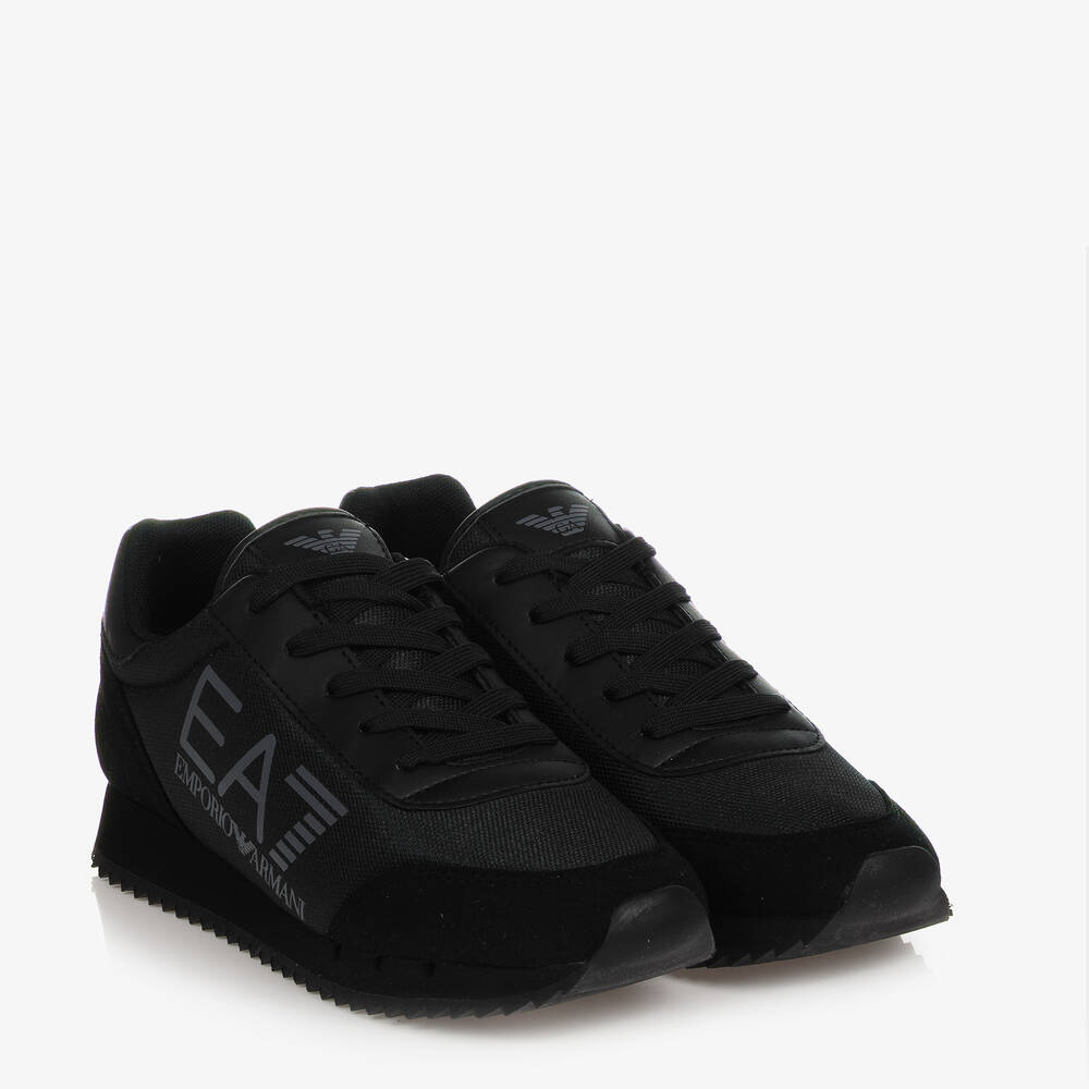 EA7 Emporio Armani - Teen Black Mesh & Faux Leather Trainers | Childrensalon