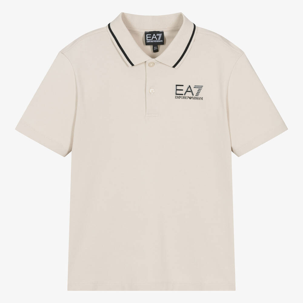 EA7 Emporio Armani - Teen Boys Beige Cotton Polo Shirt | Childrensalon