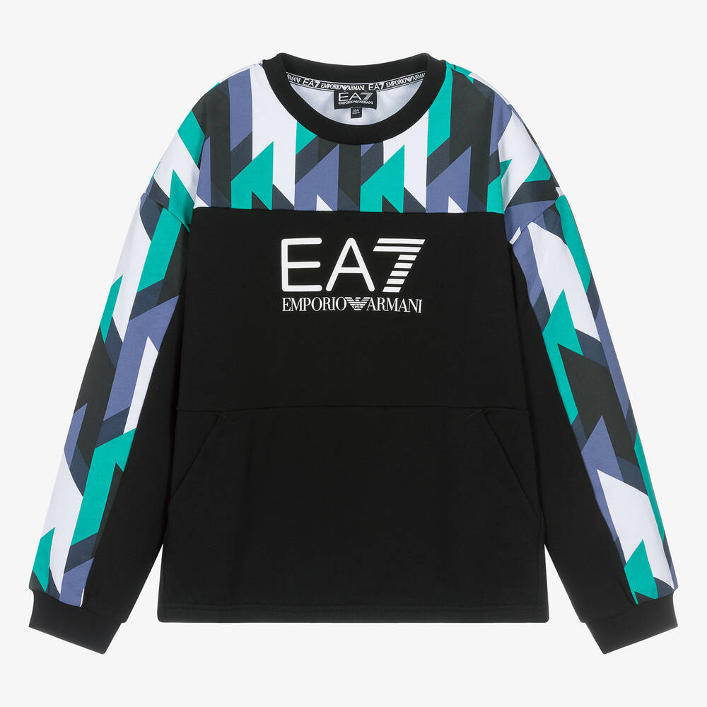 EA7 Emporio Armani - Teen Boys Black Cotton EA7 Sweatshirt | Childrensalon