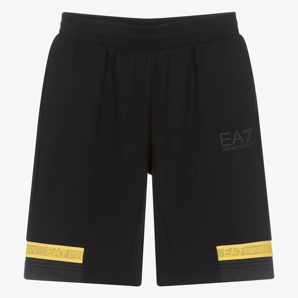 EA7 Emporio Armani - Teen Boys Black Cotton Jersey Shorts | Childrensalon
