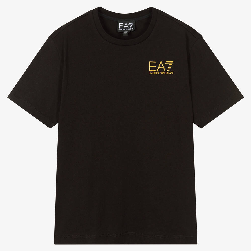 EA7 Emporio Armani - Schwarzes Teen Baumwoll-T-Shirt (J) | Childrensalon