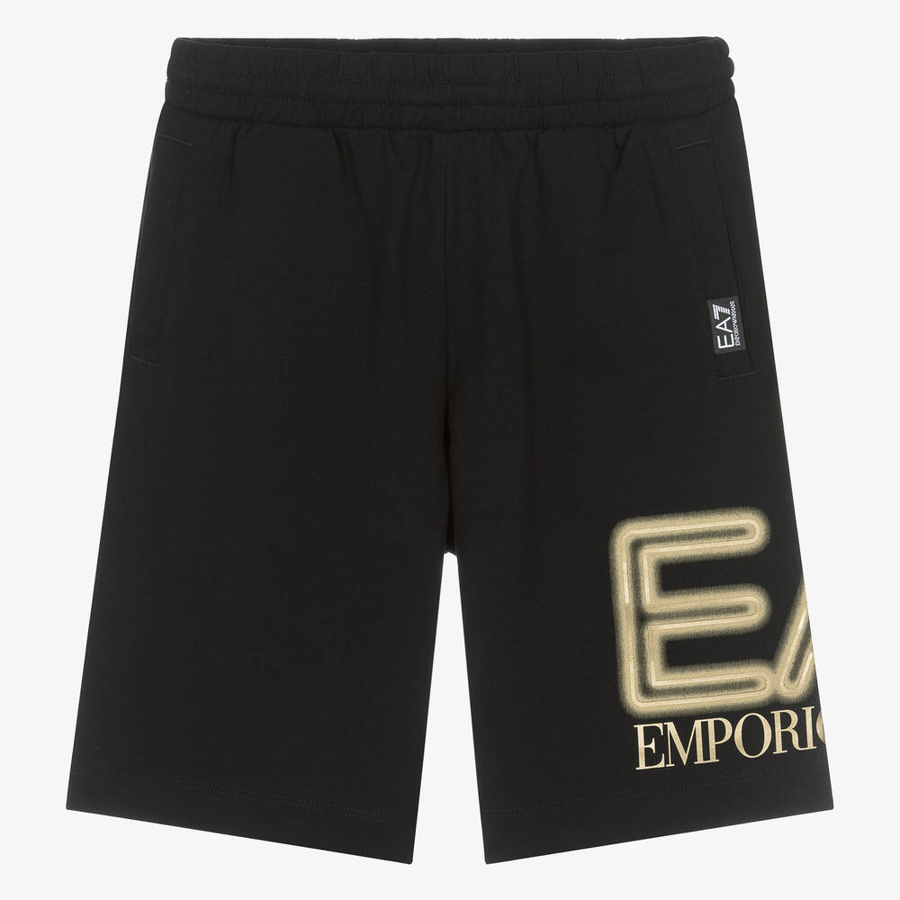 EA7 Emporio Armani - Teen Boys Black Cotton Oversized Shorts | Childrensalon