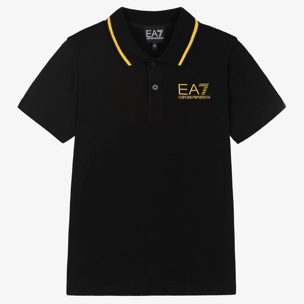 EA7 Emporio Armani - Teen Boys Black Cotton Polo Shirt | Childrensalon