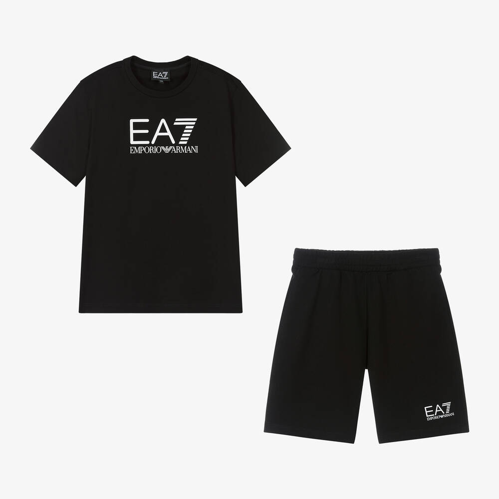 EA7 Emporio Armani - Teen Boys Black Cotton Shorts Set | Childrensalon