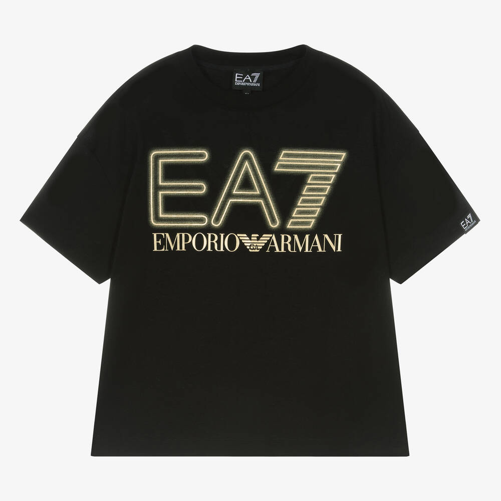 EA7 Emporio Armani - تيشيرت قطن لون أسود للمراهقين | Childrensalon