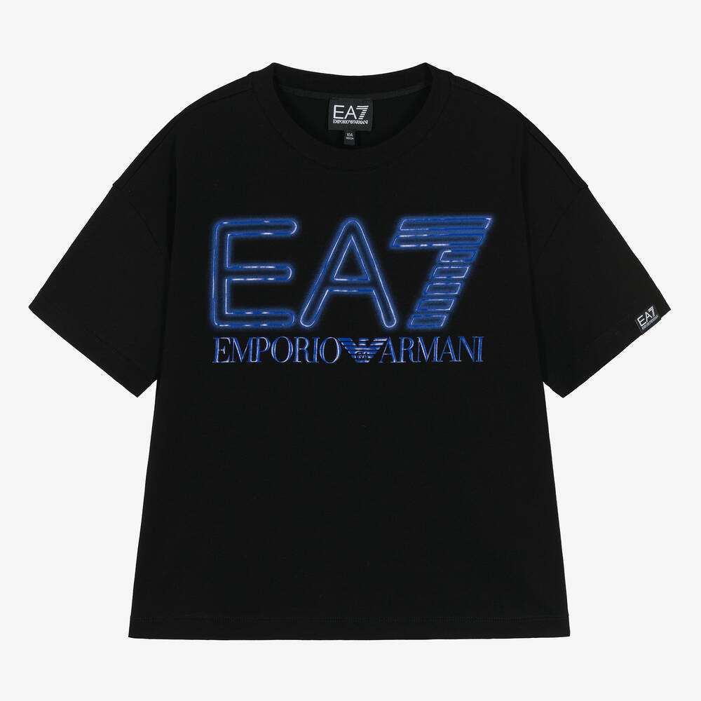 EA7 Emporio Armani - Черная хлопковая футболка для мальчиков-подростков | Childrensalon