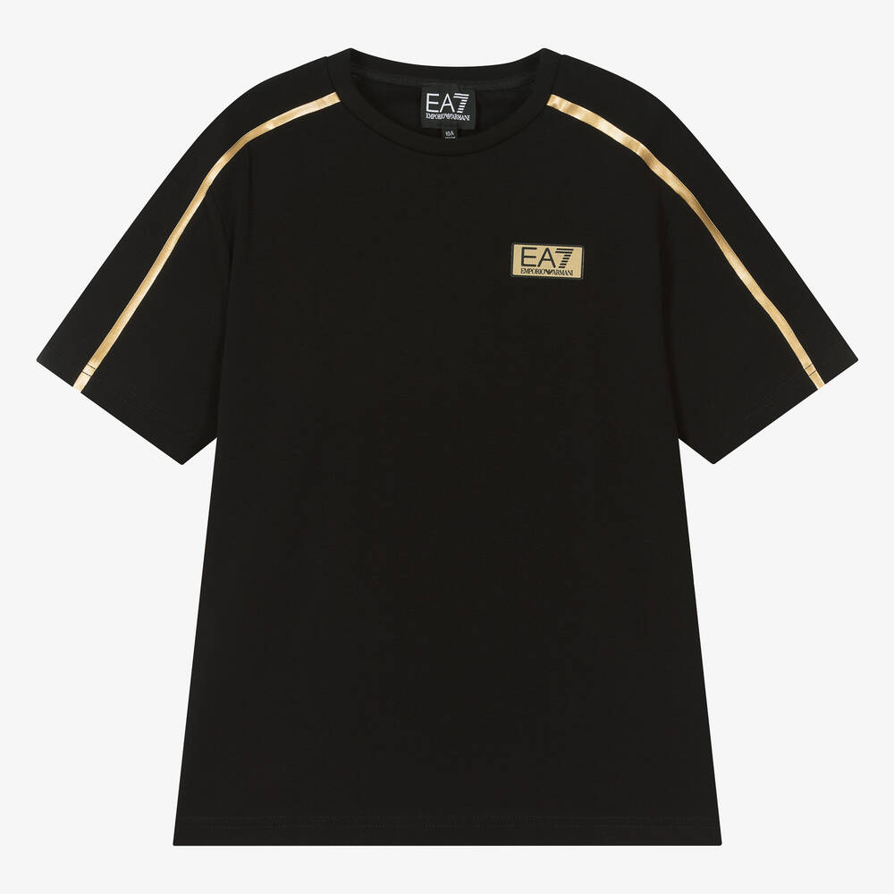 EA7 Emporio Armani - Teen Boys Black Cotton T-Shirt | Childrensalon