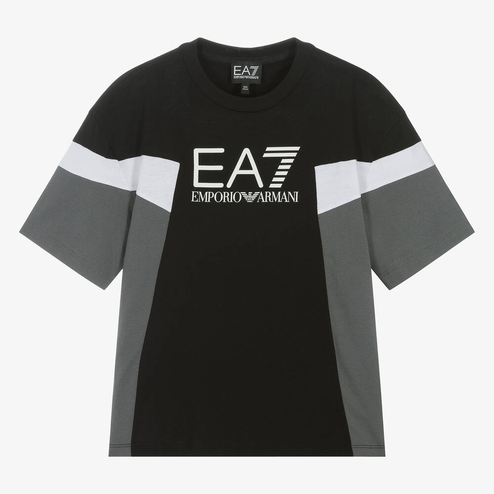 EA7 Emporio Armani - تيشيرت قطن جيرسي لون أسود للمراهقين | Childrensalon