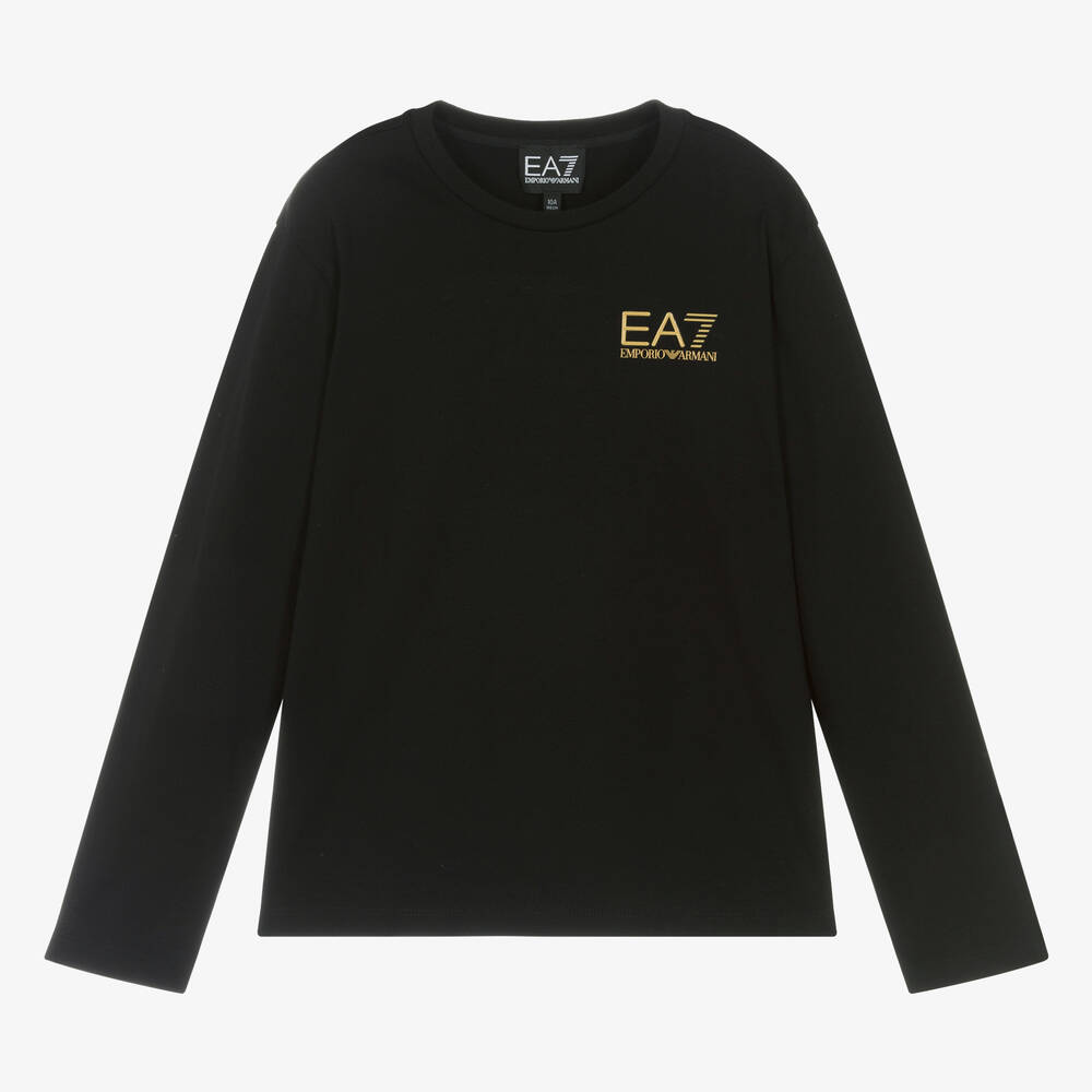 EA7 Emporio Armani - توب قطن جيرسي لون أسود للمراهقين | Childrensalon