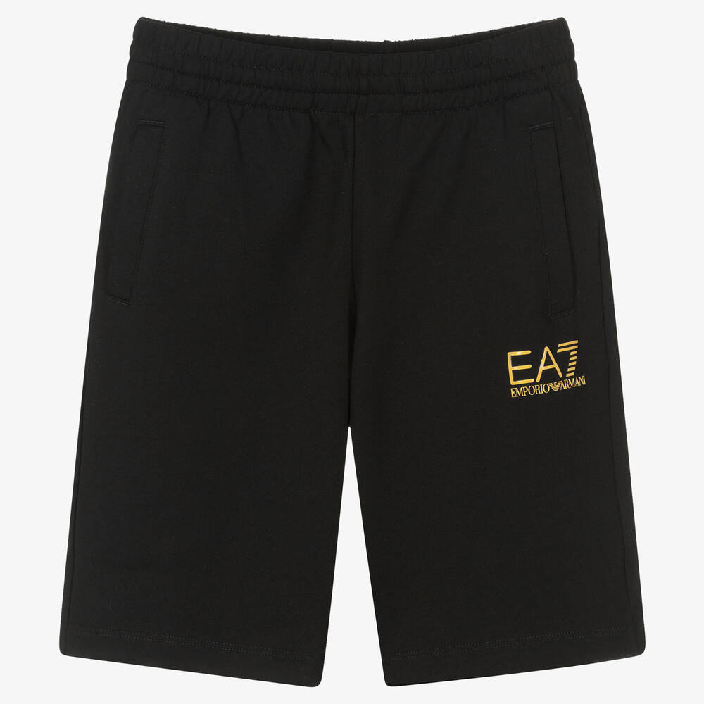 EA7 Emporio Armani - Short noir à logo doré pour ado garçon | Childrensalon