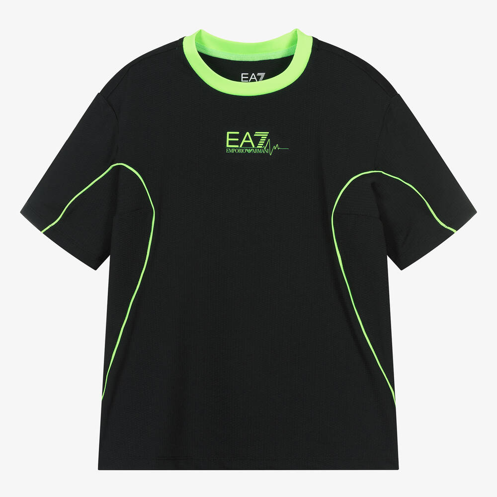 EA7 Emporio Armani - تيشيرت لون أسود وأخضر نيون للمراهقين | Childrensalon