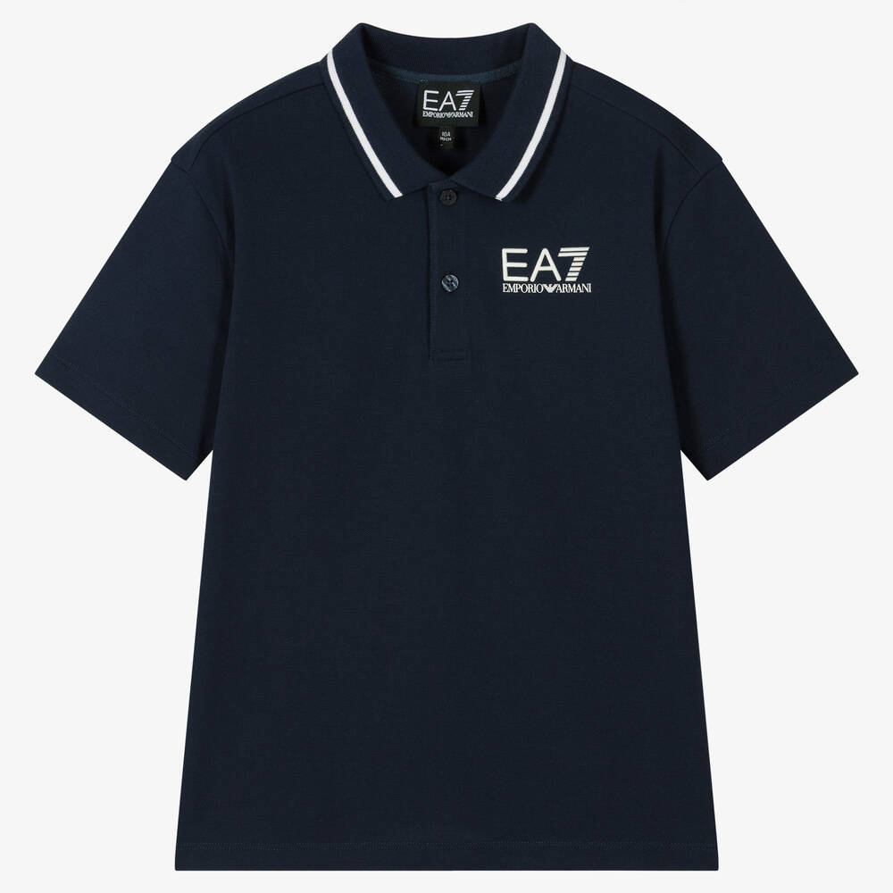 Ea7 Emporio Armani Teen Boys Blue Cotton Logo Polo Shirt