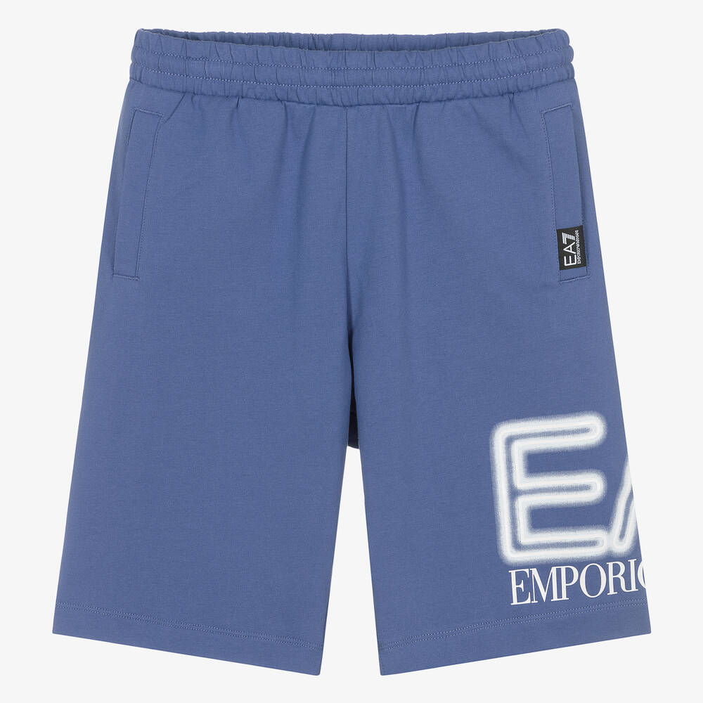 EA7 Emporio Armani - Teen Boys Blue Cotton Oversized Shorts | Childrensalon