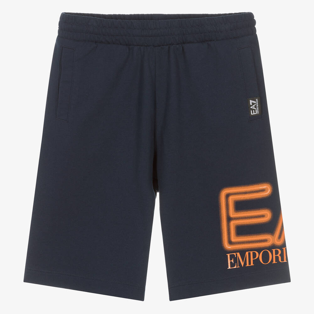 EA7 Emporio Armani - Teen Boys Blue Cotton Oversized Shorts | Childrensalon