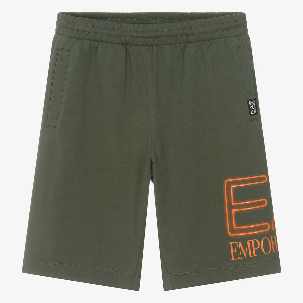 EA7 Emporio Armani - Teen Boys Green Cotton Oversized Shorts | Childrensalon