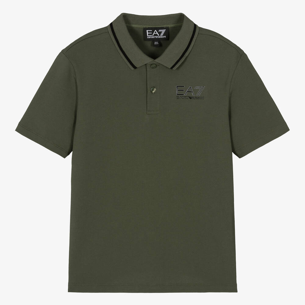 EA7 Emporio Armani - Teen Boys Green Cotton Polo Shirt | Childrensalon