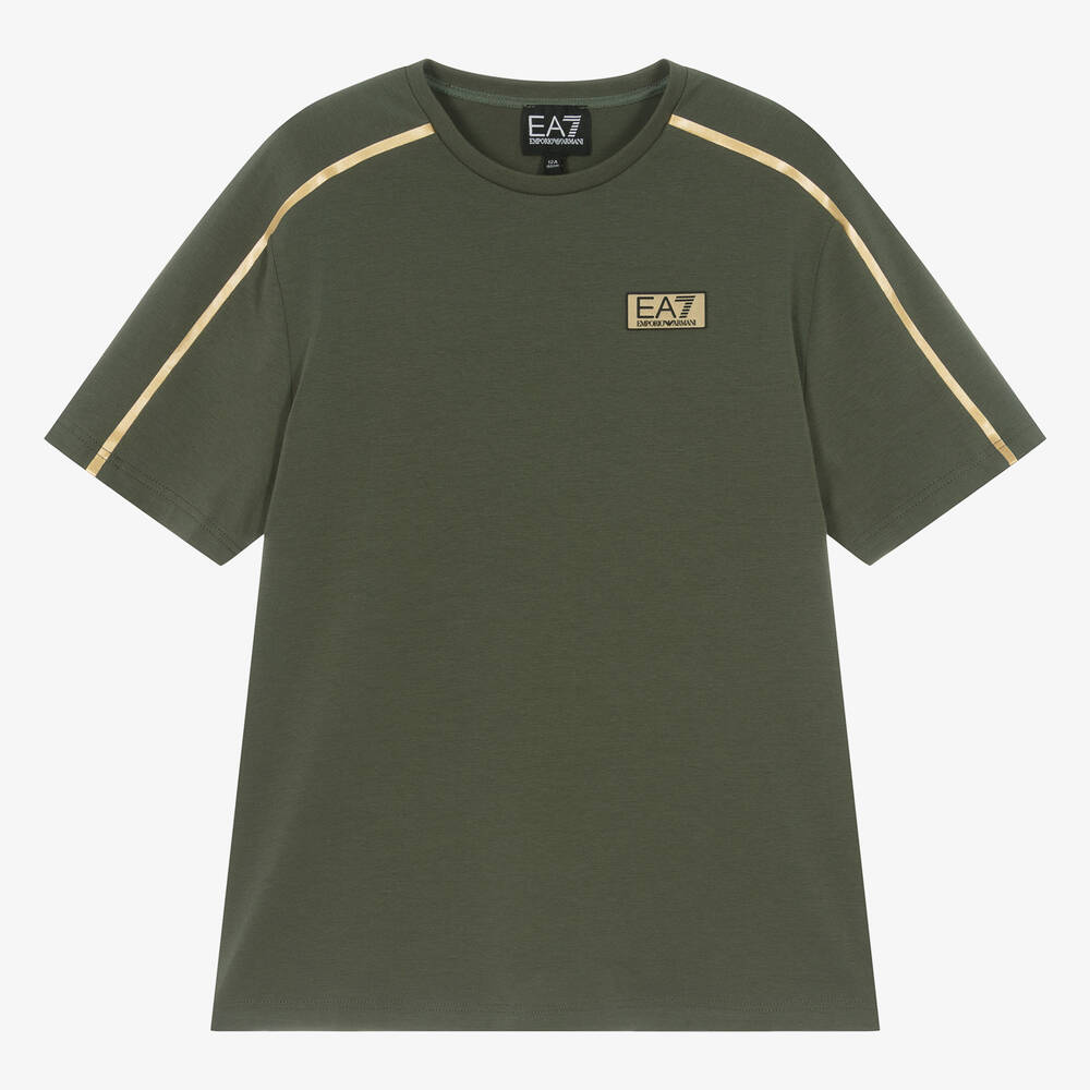 Shop Ea7 Emporio Armani Teen Boys Green Cotton T-shirt