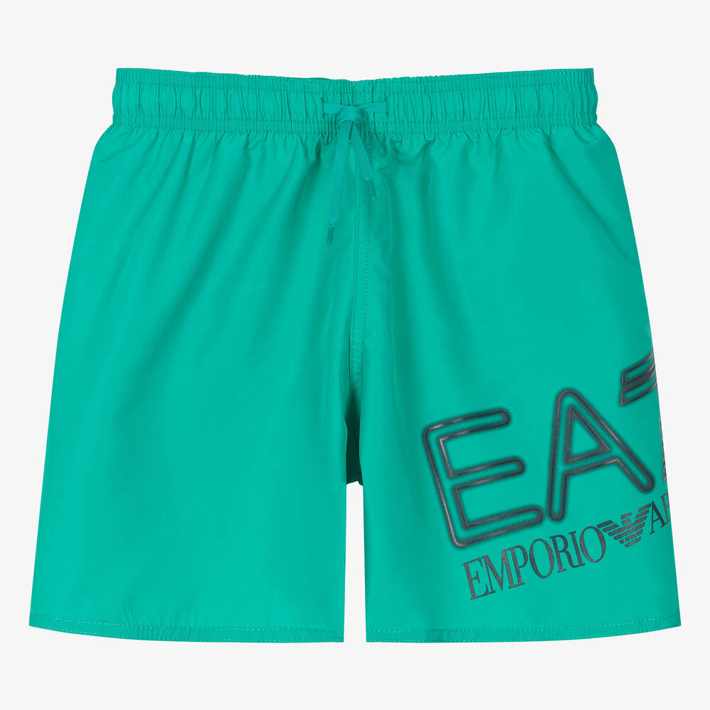 EA7 Emporio Armani - Teen Boys Green Swim Shorts | Childrensalon